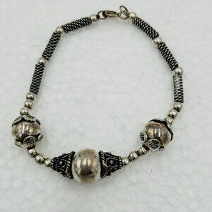 Sterling Silver 925 Rotating Bali Ball Chain Bracelet 7"